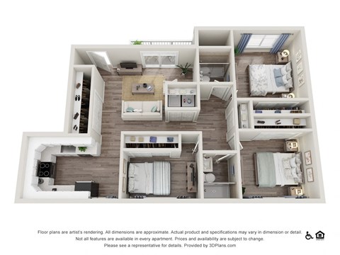 Floor plan for 3 beds, 2 baths, 1420 sqft